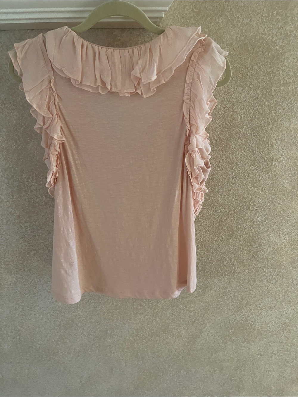 Anthropologie Blush Pink Ruffle V-Neck Blouse - Picture 2 of 3